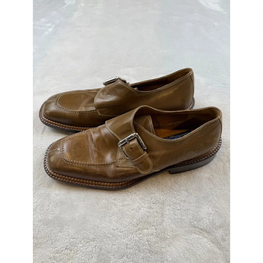 Caporicci Linea Blue Monk Strap Dress‎ Shoes Leather Square Toe Made in Italy